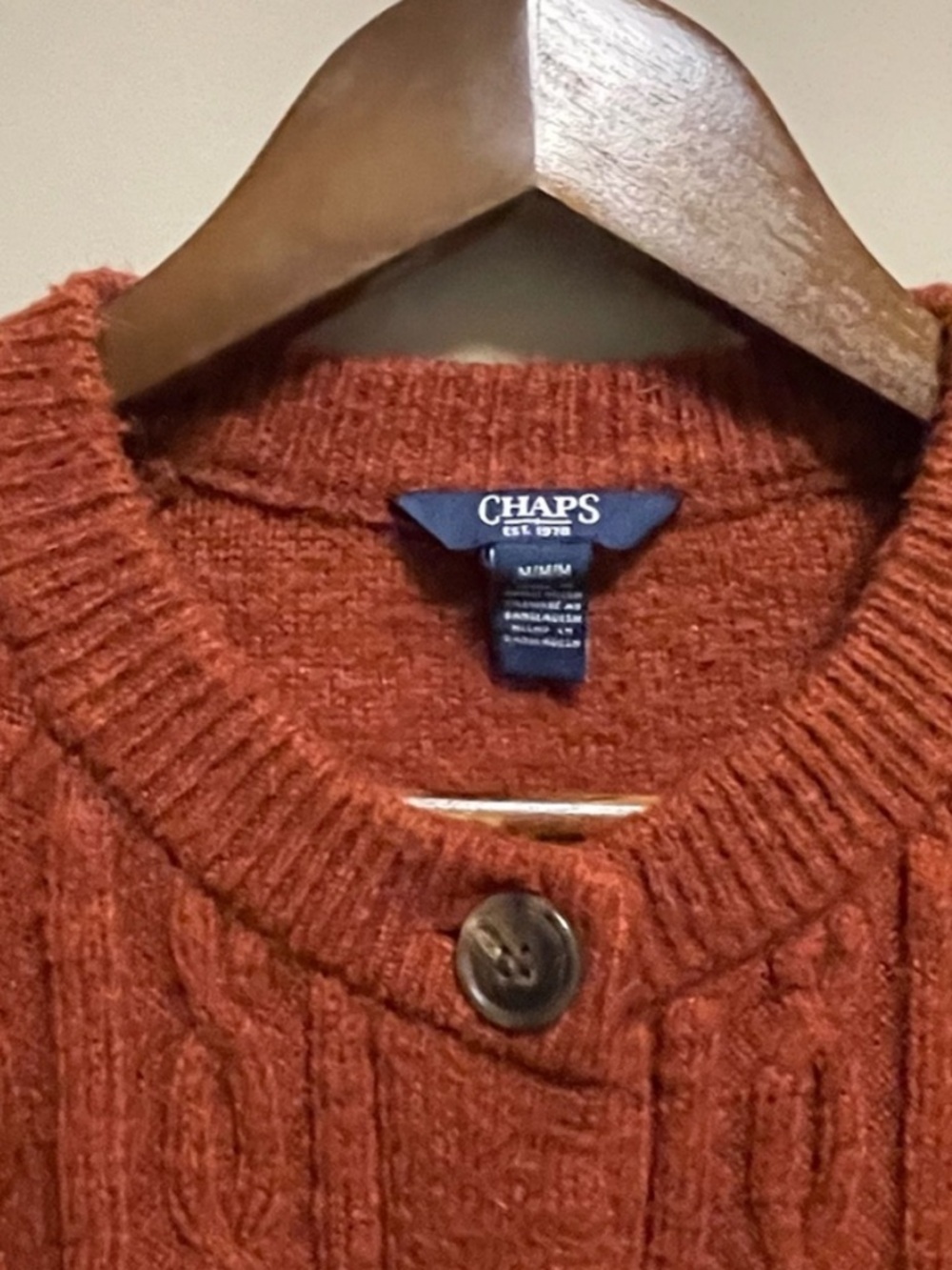 Chaps Rust Orange Cable-Knit Button Cardigan Women’s Medium - Picture 3 of 10
